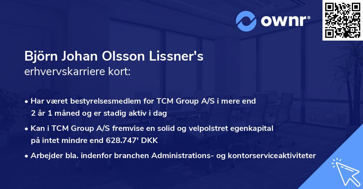 Björn Johan Olsson Lissner's erhvervskarriere kort