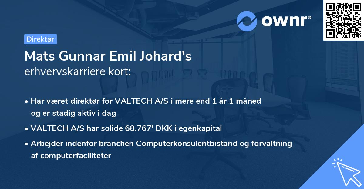Mats Gunnar Emil Johard's erhvervskarriere kort