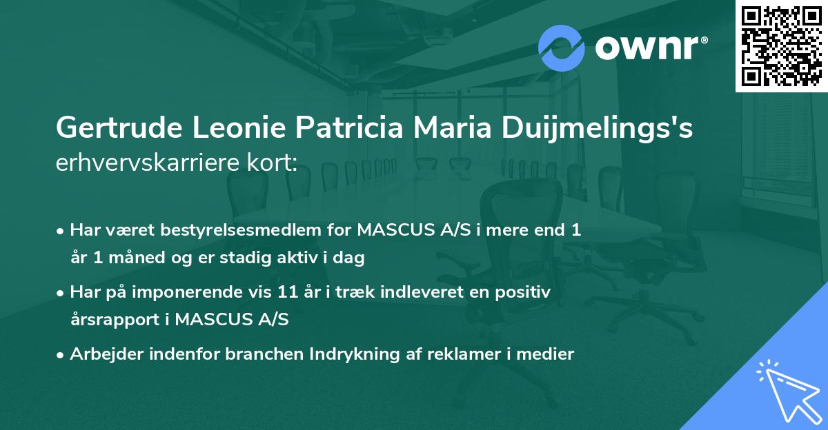 Gertrude Leonie Patricia Maria Duijmelings's erhvervskarriere kort