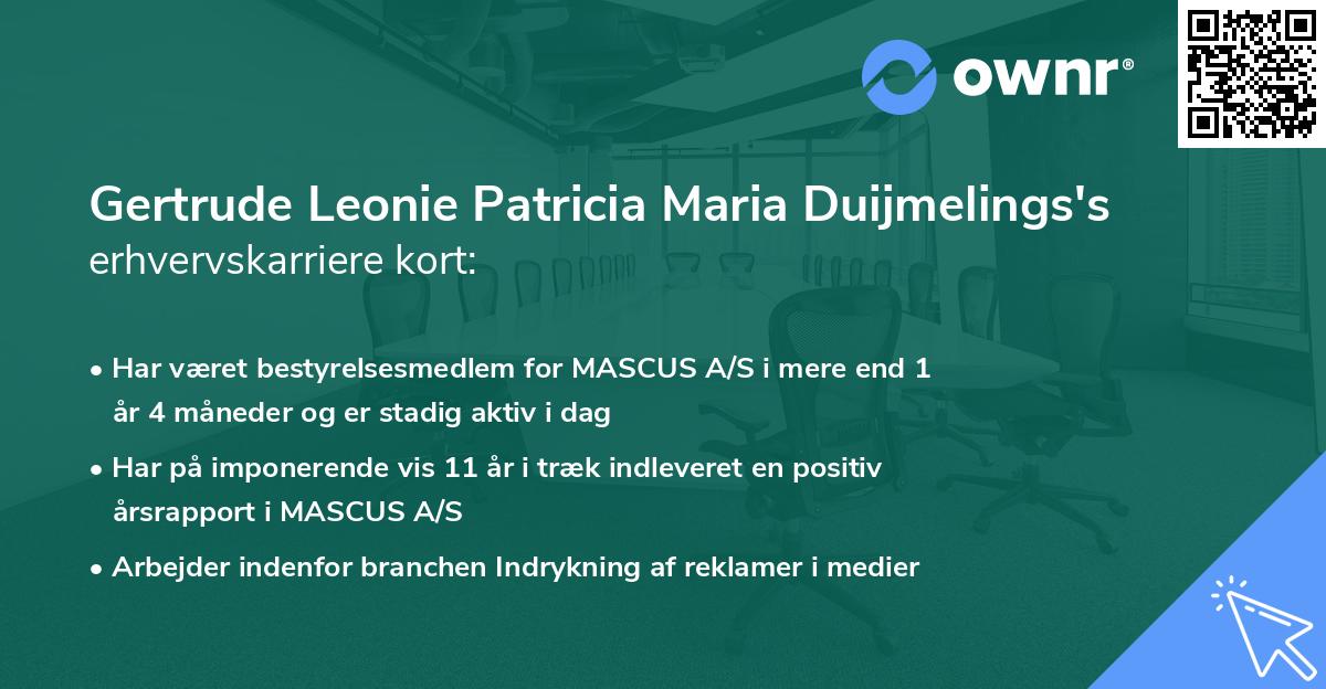 Gertrude Leonie Patricia Maria Duijmelings's erhvervskarriere kort