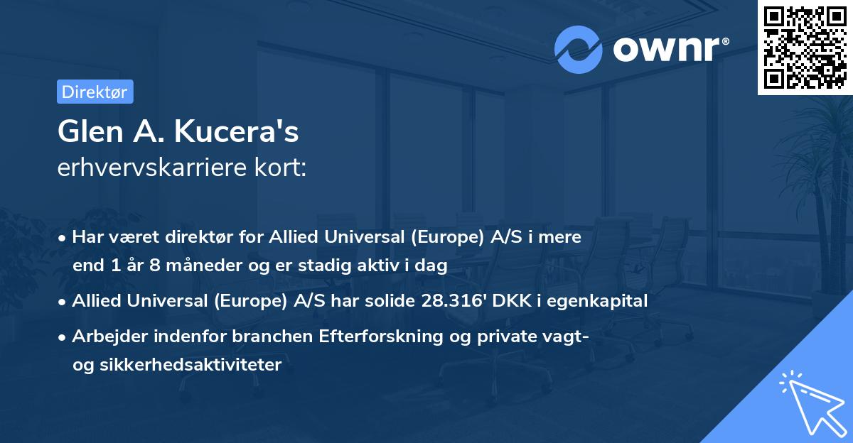 Glen A. Kucera's erhvervskarriere kort