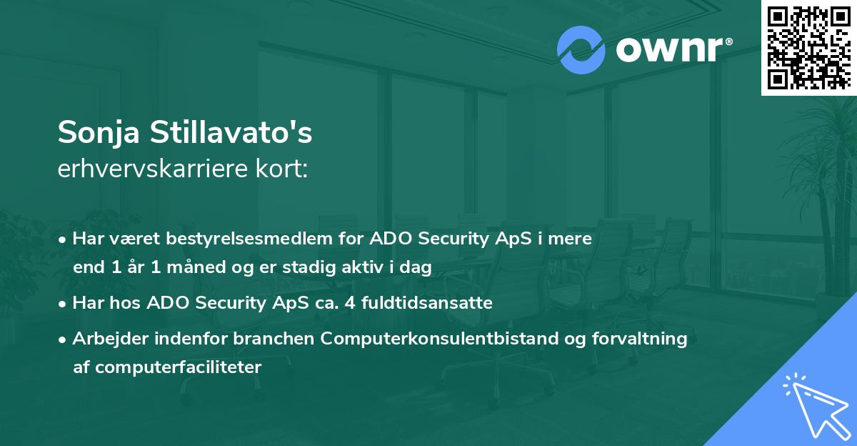 Sonja Stillavato's erhvervskarriere kort