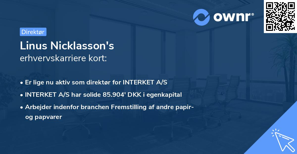 Linus Nicklasson's erhvervskarriere kort