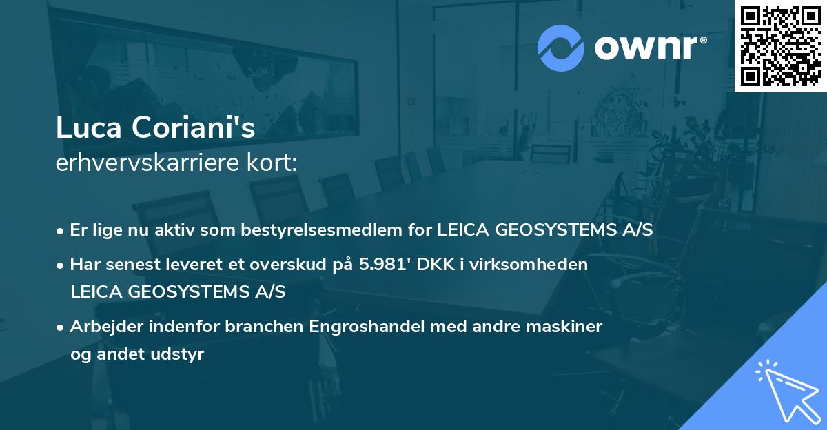 Luca Coriani's erhvervskarriere kort