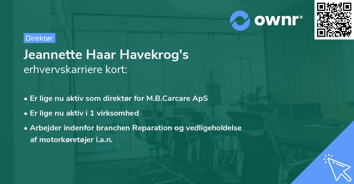 Jeannette Haar Havekrog's erhvervskarriere kort