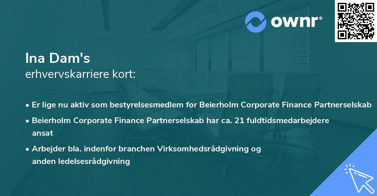 Ina Dam's erhvervskarriere kort