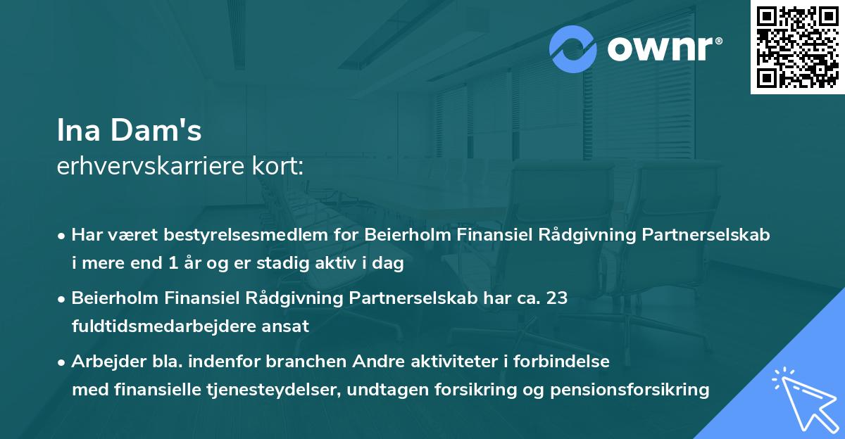 Ina Dam's erhvervskarriere kort