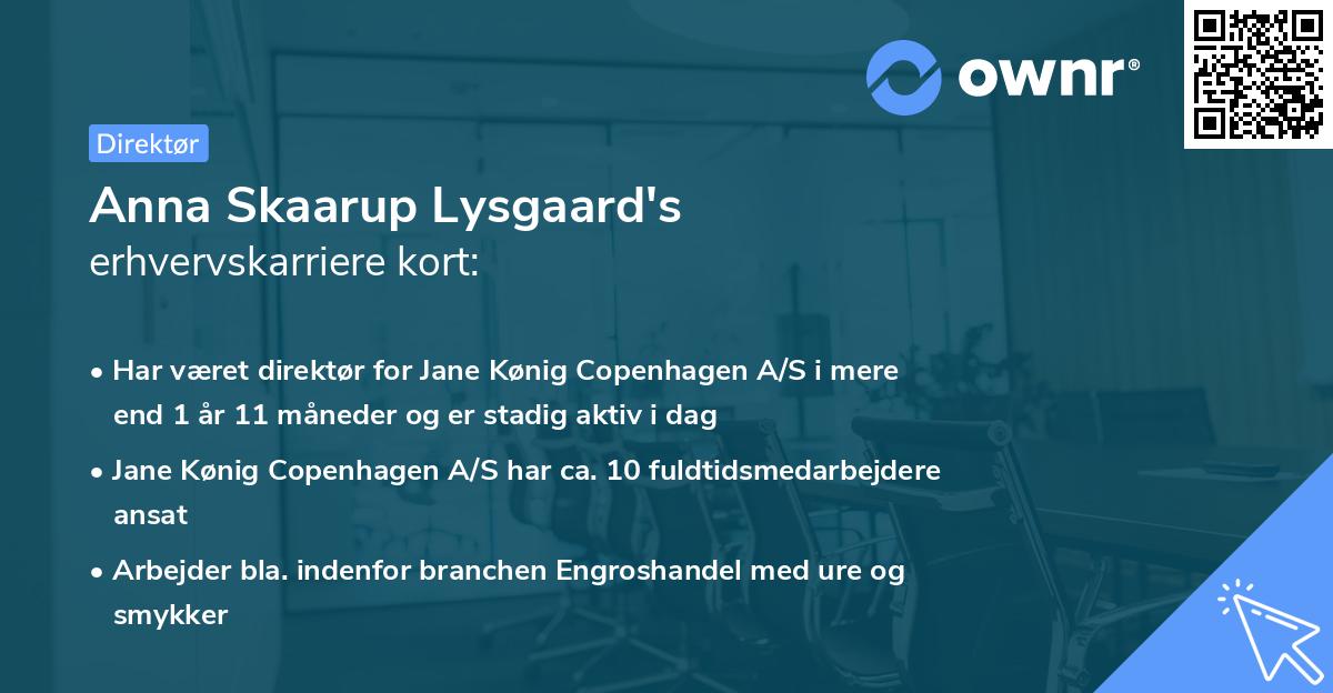 Anna Skaarup Lysgaard's erhvervskarriere kort
