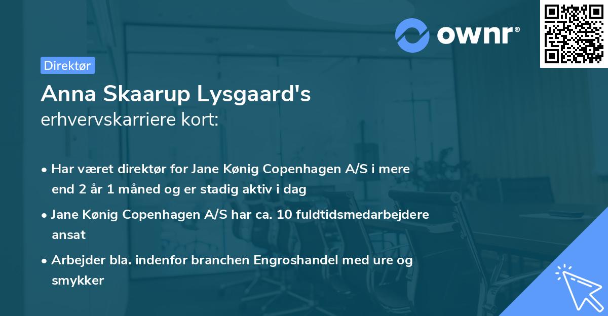 Anna Skaarup Lysgaard's erhvervskarriere kort
