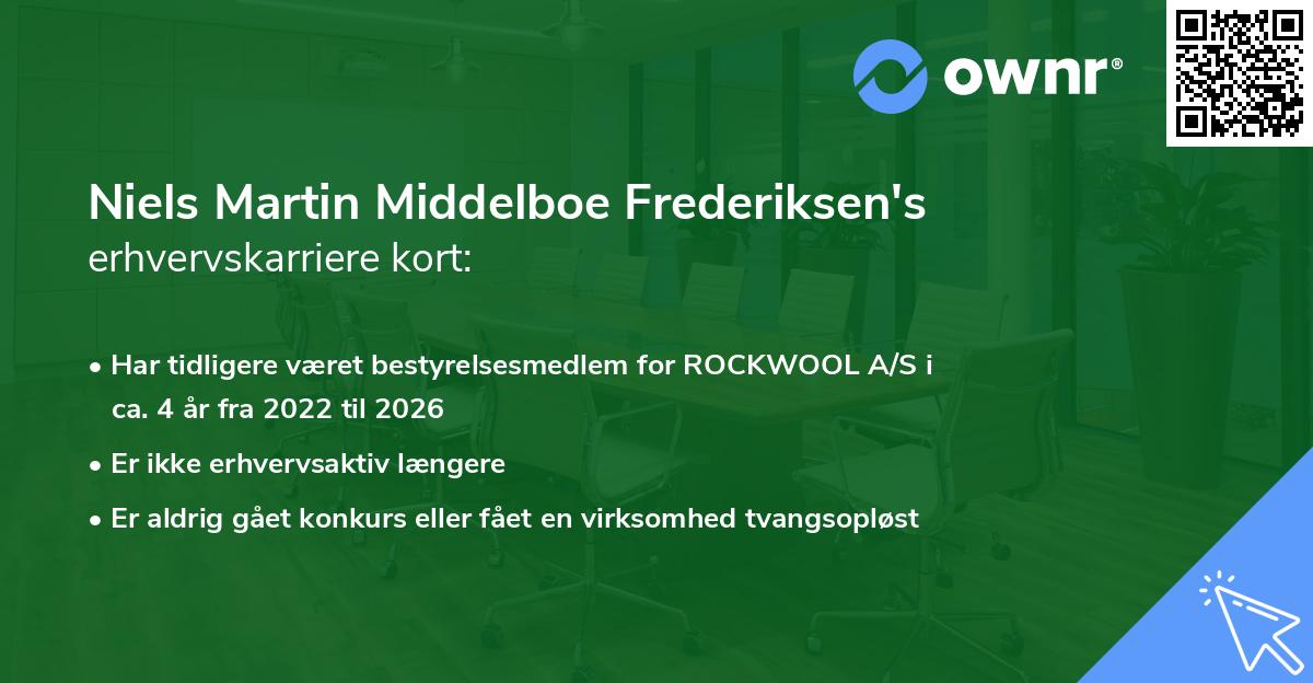Niels Martin Middelboe Frederiksen's erhvervskarriere kort