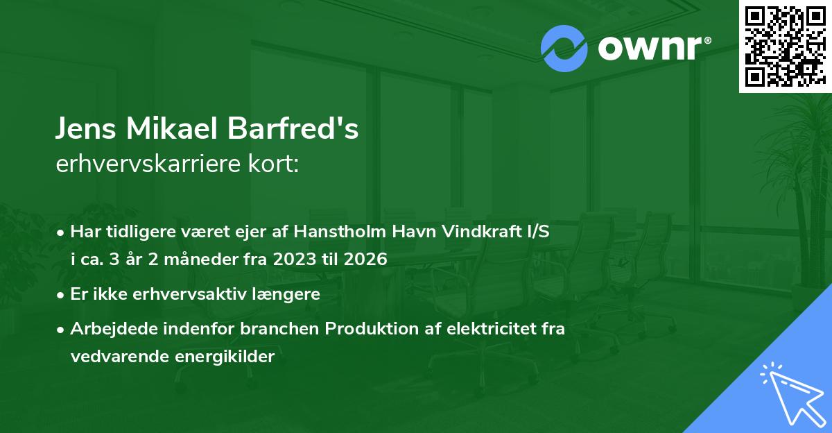 Jens Mikael Barfred's erhvervskarriere kort