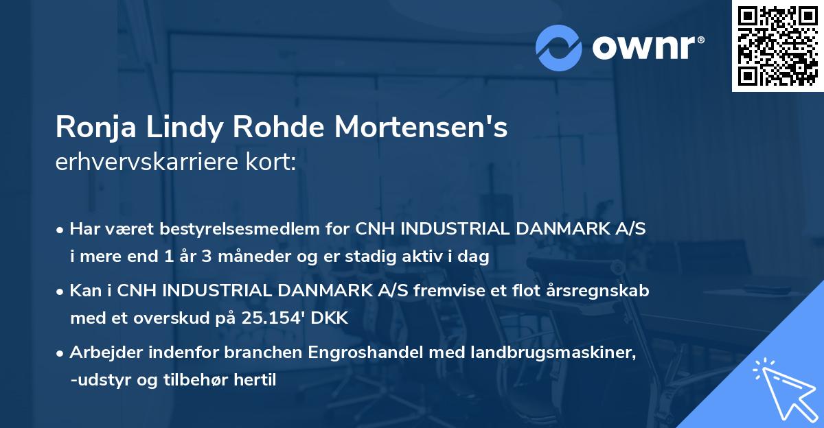 Ronja Lindy Rohde Mortensen's erhvervskarriere kort