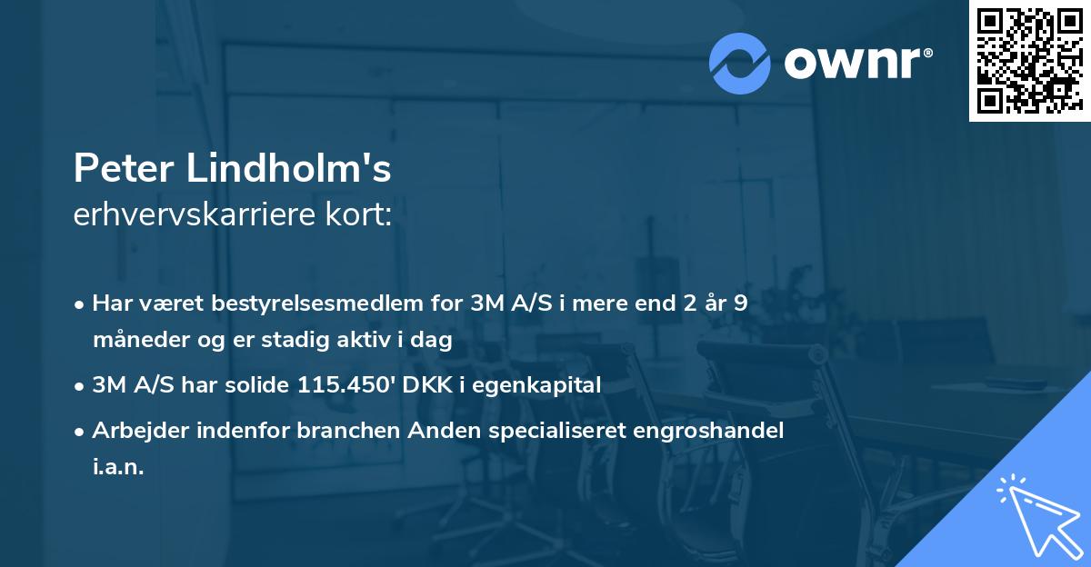 Peter Lindholm's erhvervskarriere kort