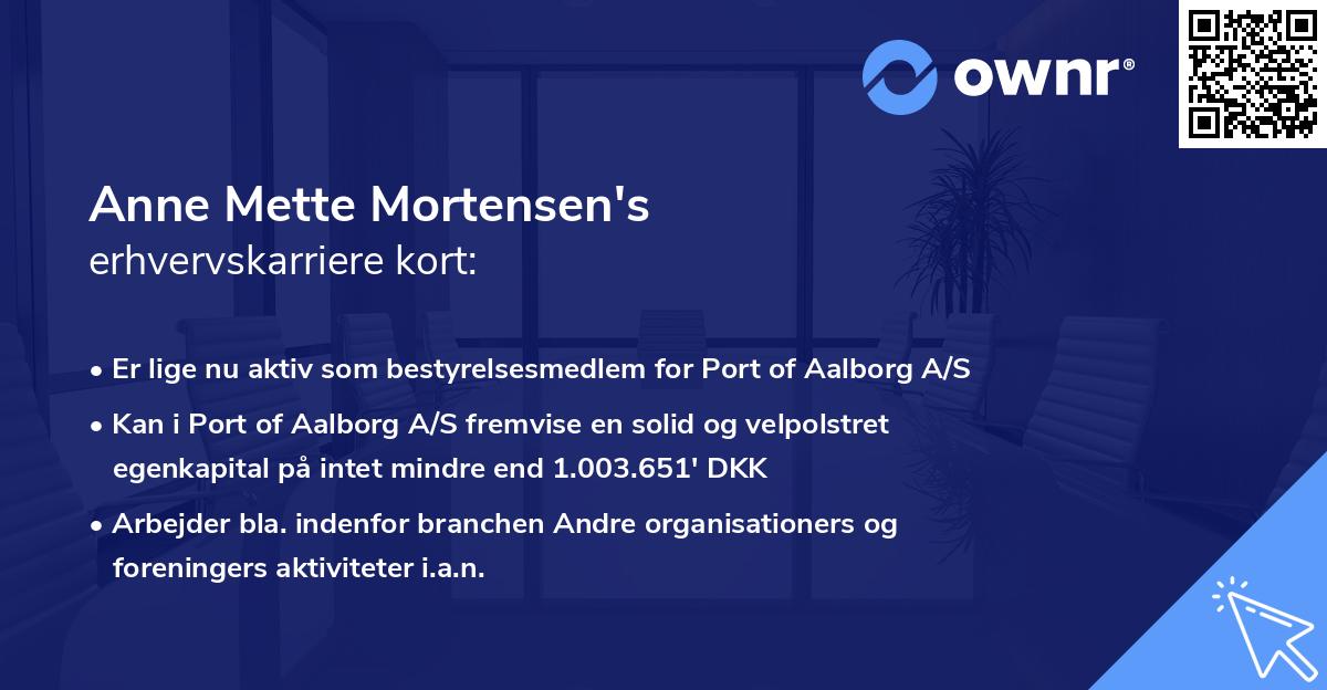 Anne Mette Mortensen's erhvervskarriere kort