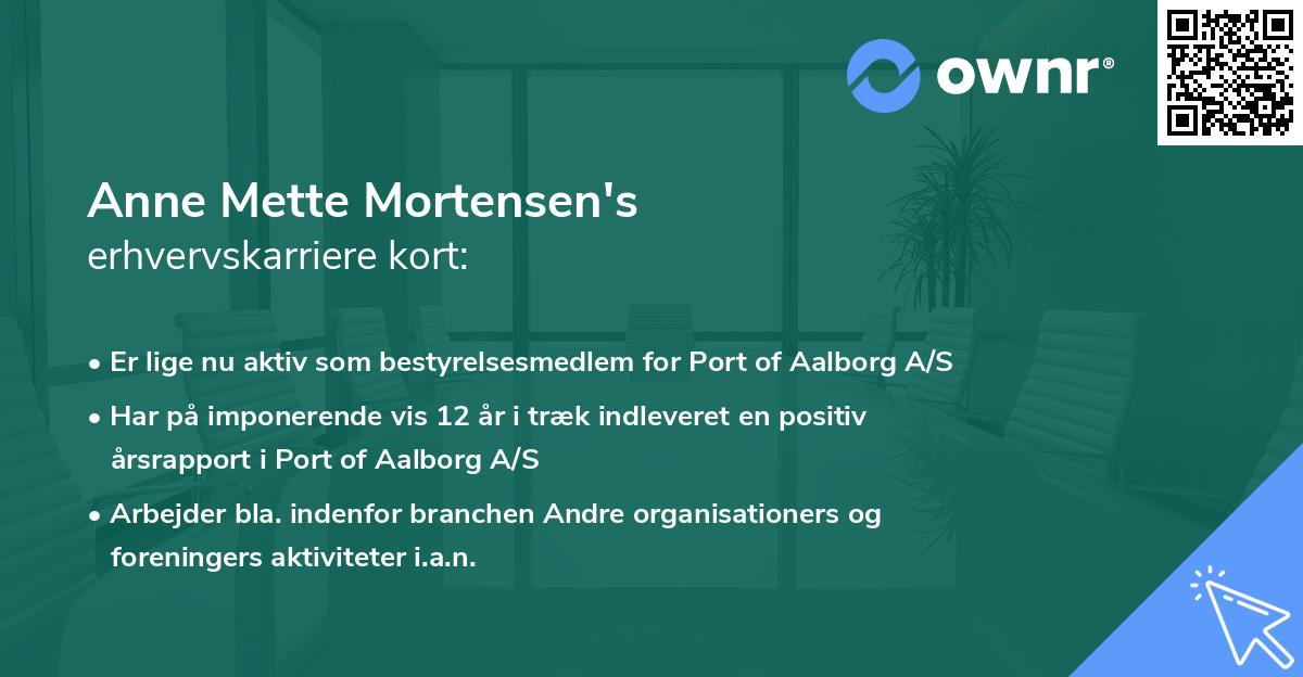 Anne Mette Mortensen's erhvervskarriere kort