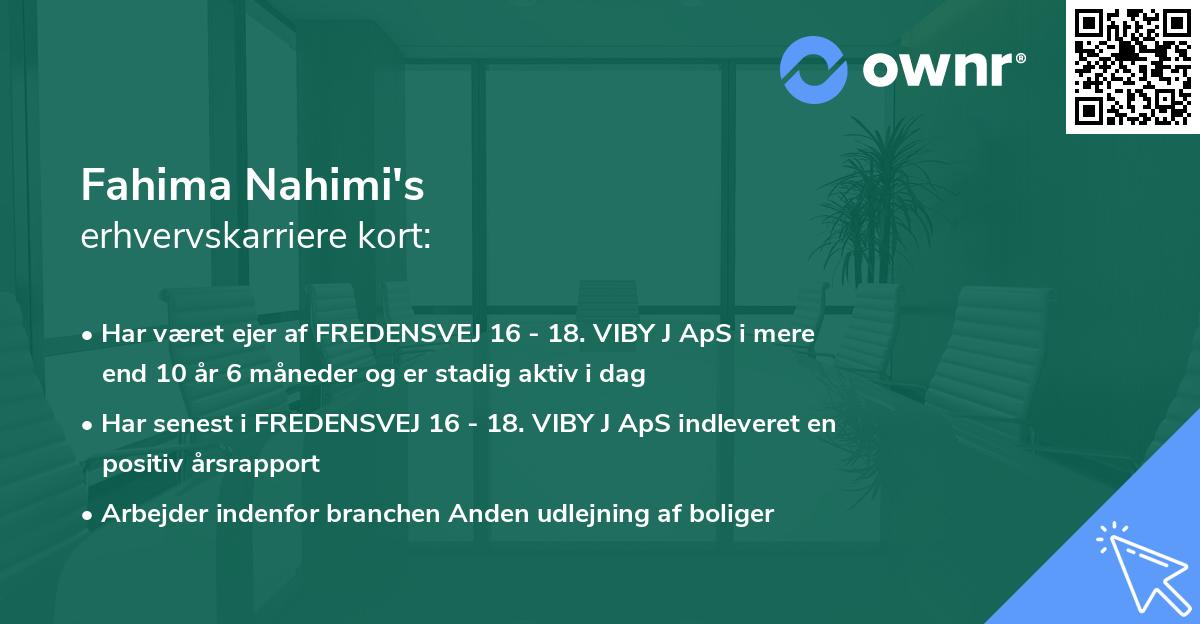 Fahima Nahimi's erhvervskarriere kort
