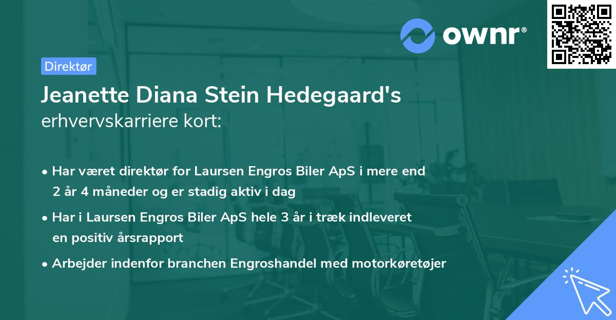 Jeanette Diana Stein Hedegaard's erhvervskarriere kort