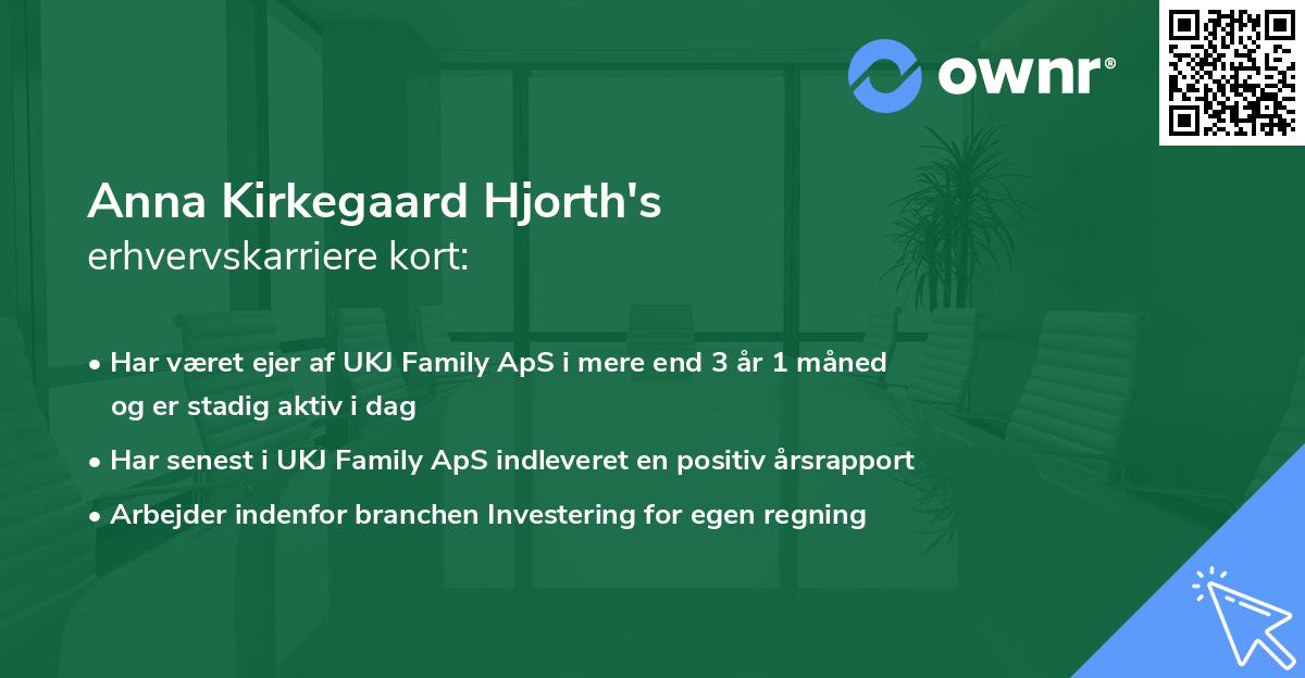 Anna Kirkegaard Hjorth's erhvervskarriere kort