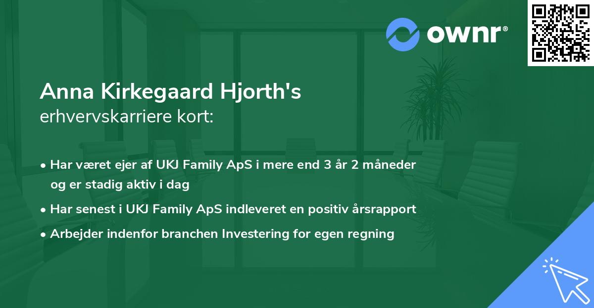 Anna Kirkegaard Hjorth's erhvervskarriere kort