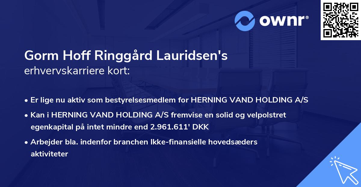 Gorm Hoff Ringgård Lauridsen's erhvervskarriere kort