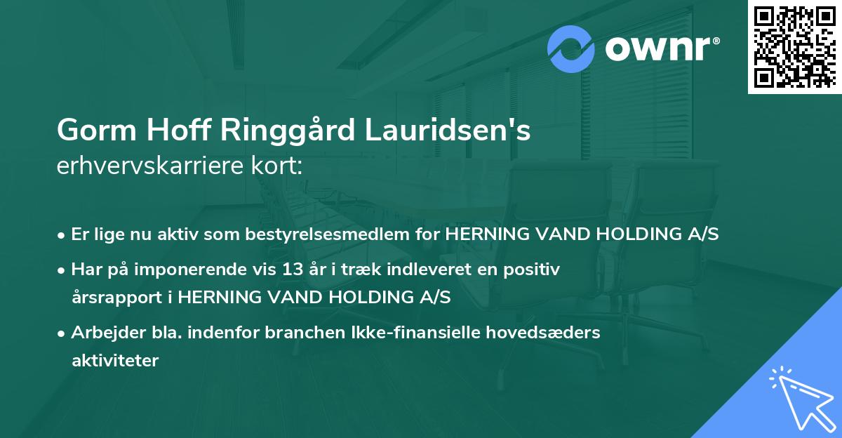 Gorm Hoff Ringgård Lauridsen's erhvervskarriere kort