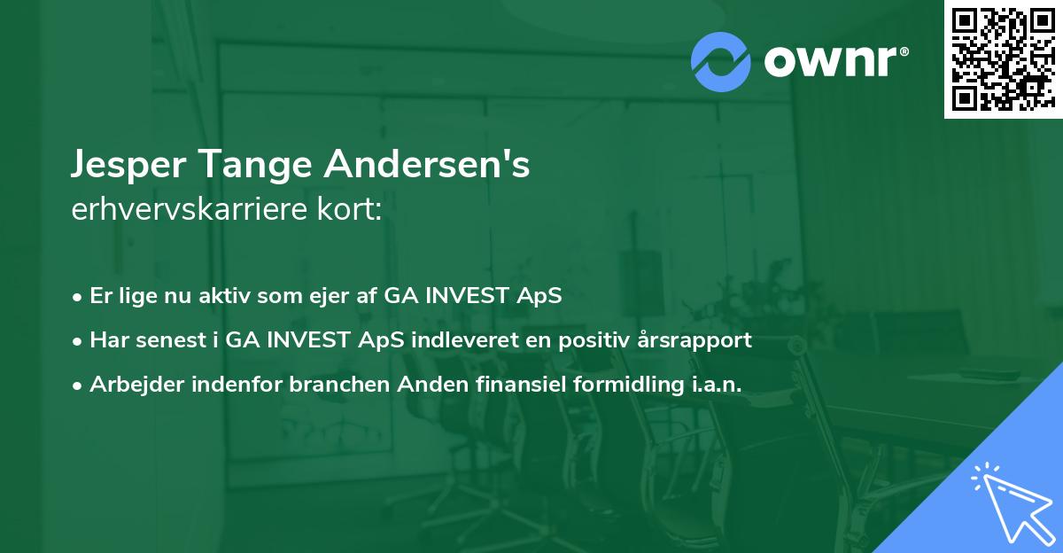 Jesper Tange Andersen's erhvervskarriere kort
