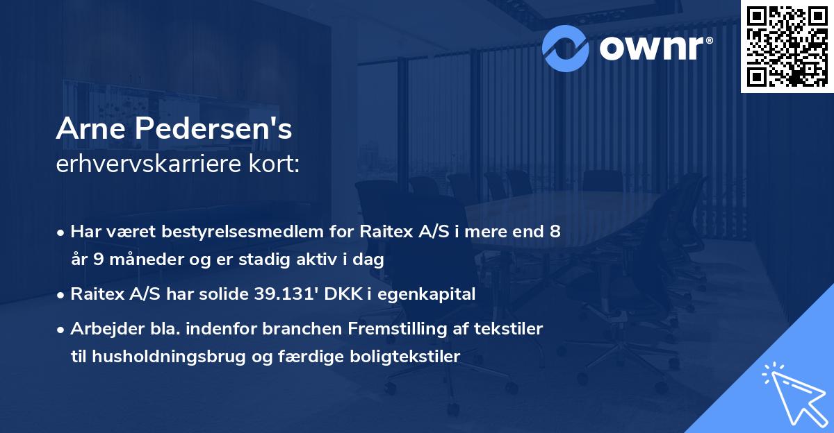 Arne Pedersen's erhvervskarriere kort