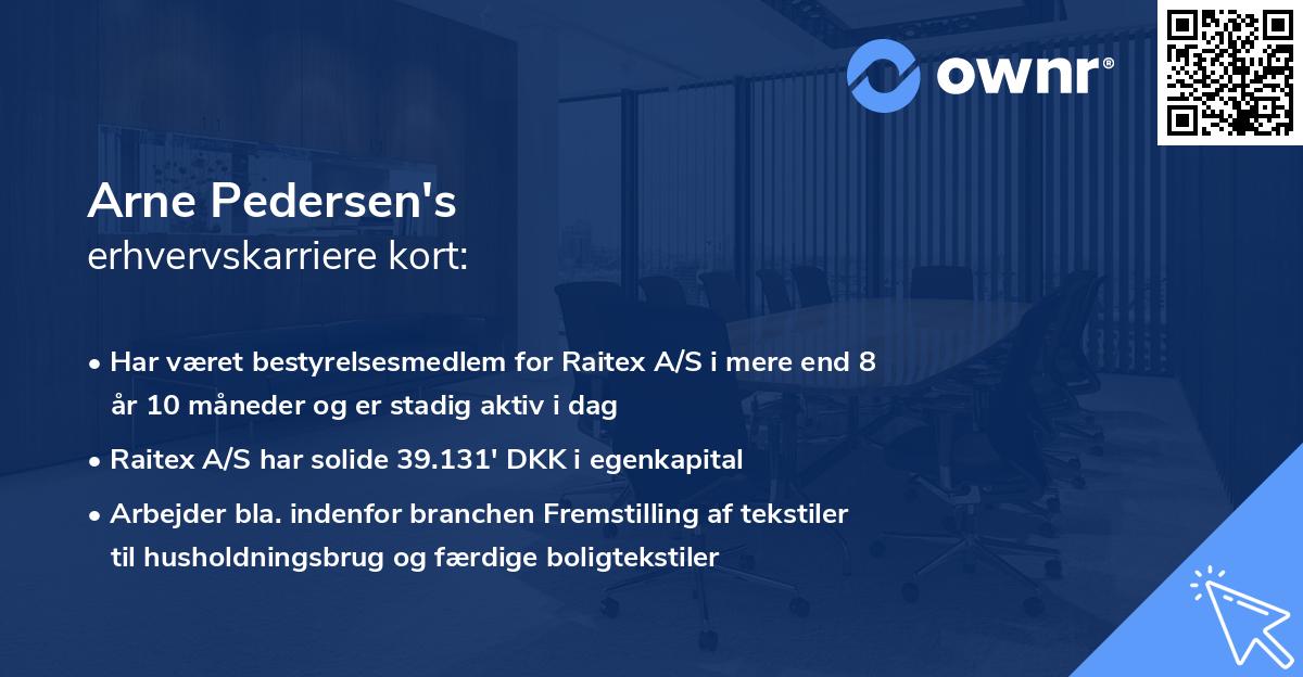 Arne Pedersen's erhvervskarriere kort