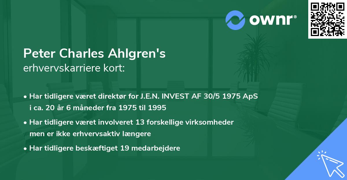 Peter Charles Ahlgren's erhvervskarriere kort