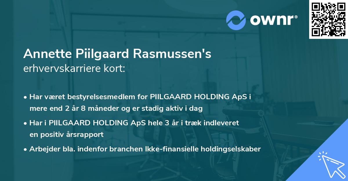 Annette Piilgaard Rasmussen's erhvervskarriere kort