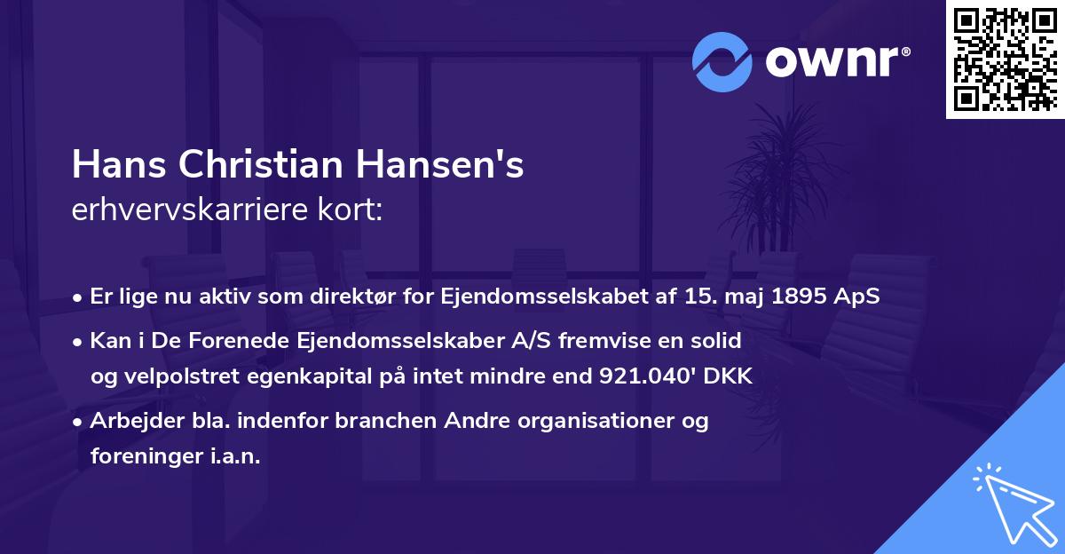 Hans Christian Hansen's erhvervskarriere kort