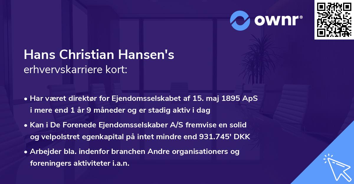 Hans Christian Hansen's erhvervskarriere kort