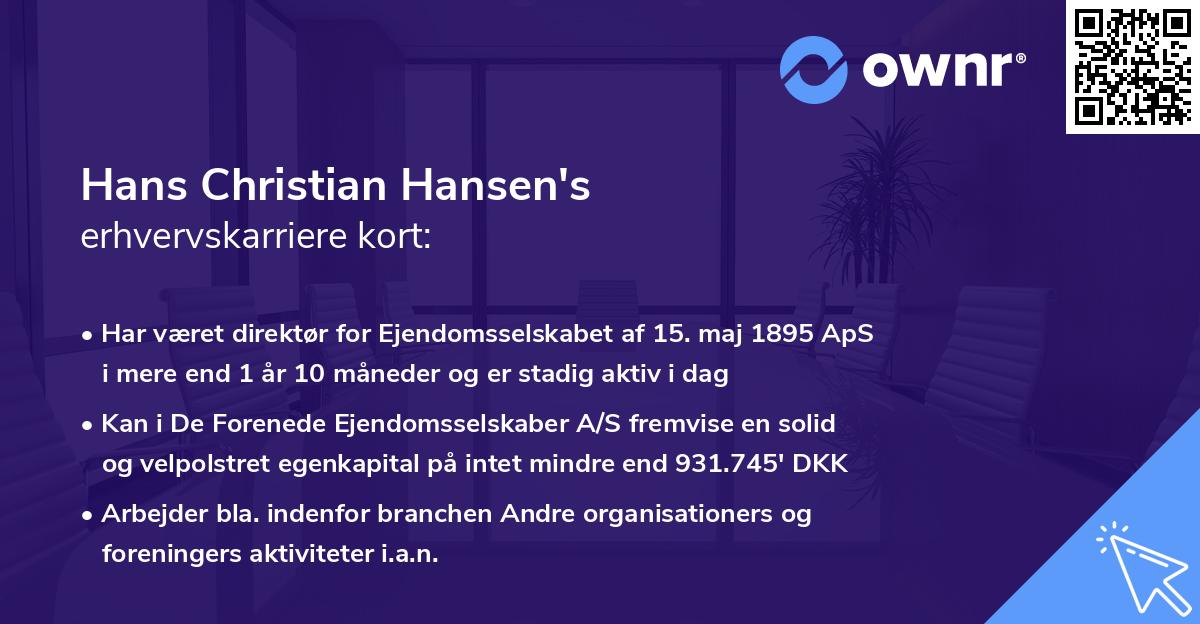 Hans Christian Hansen's erhvervskarriere kort