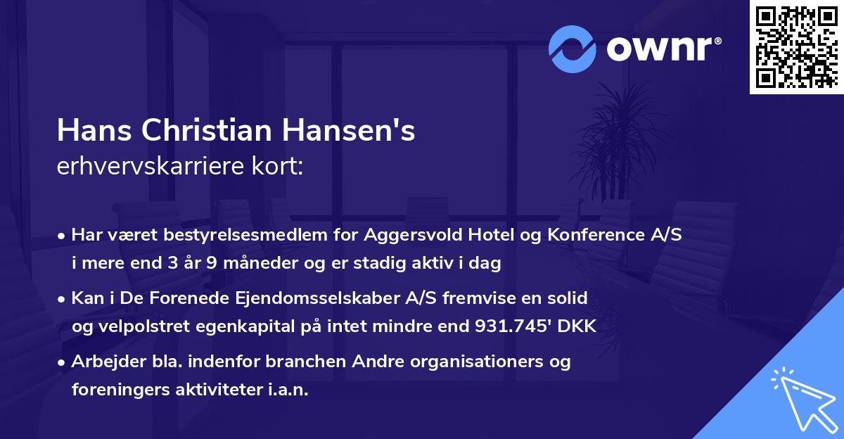 Hans Christian Hansen's erhvervskarriere kort