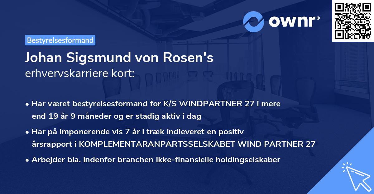 Johan Sigsmund von Rosen's erhvervskarriere kort