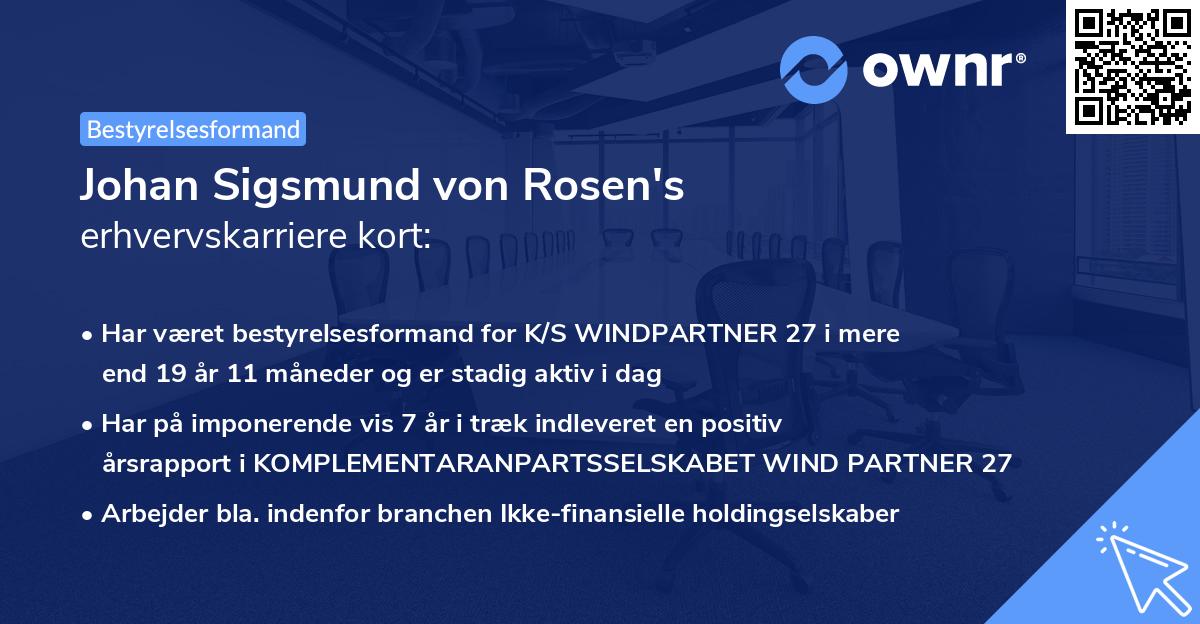 Johan Sigsmund von Rosen's erhvervskarriere kort