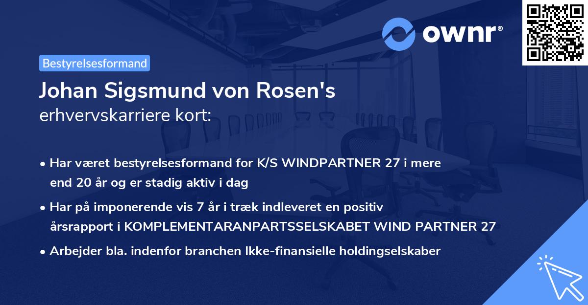 Johan Sigsmund von Rosen's erhvervskarriere kort