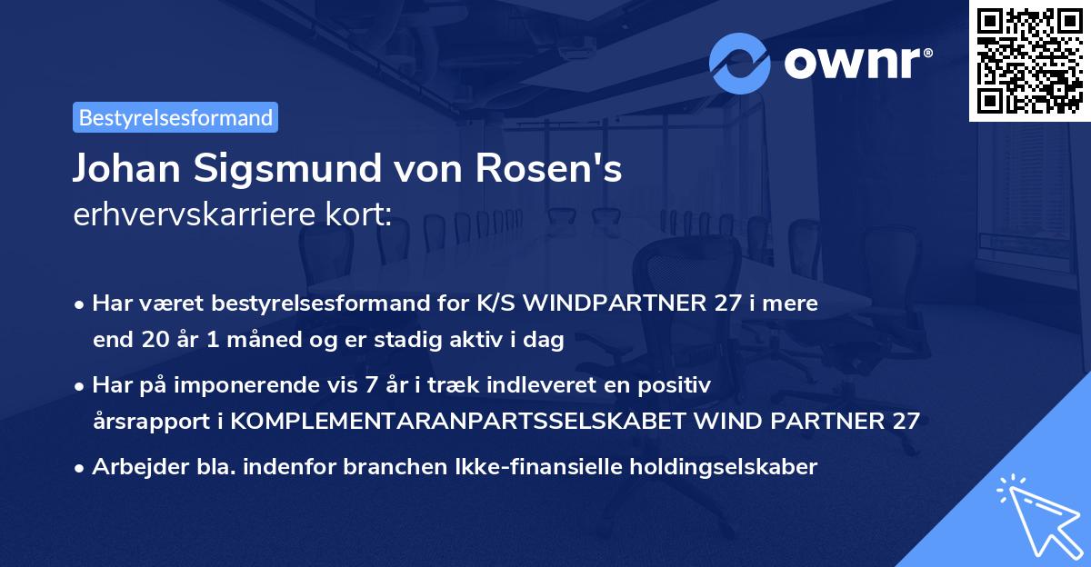 Johan Sigsmund von Rosen's erhvervskarriere kort