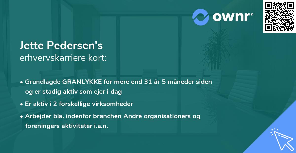 Jette Pedersen's erhvervskarriere kort