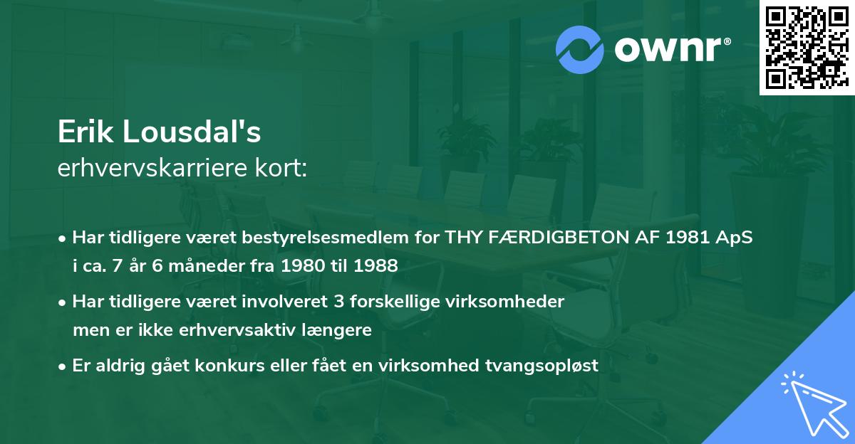 Erik Lousdal's erhvervskarriere kort