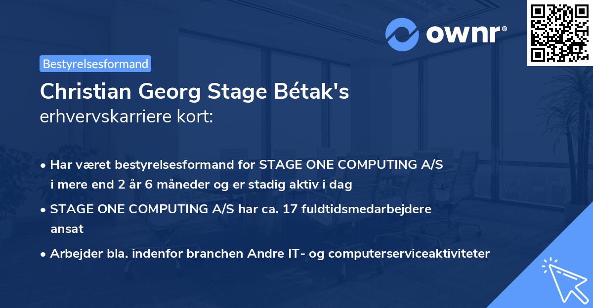 Christian Georg Stage Bétak's erhvervskarriere kort