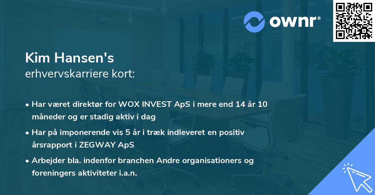 Kim Hansen's erhvervskarriere kort