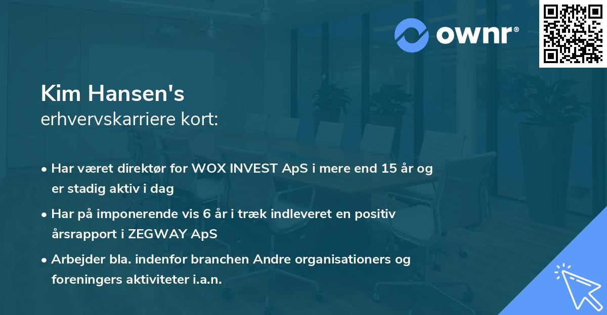 Kim Hansen's erhvervskarriere kort