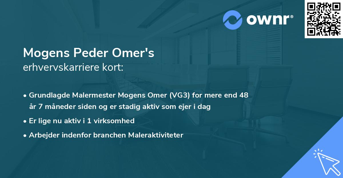 Mogens Peder Omer's erhvervskarriere kort