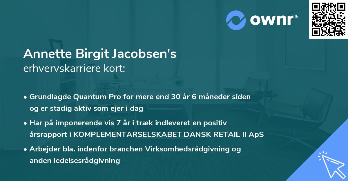 Annette Birgit Jacobsen's erhvervskarriere kort