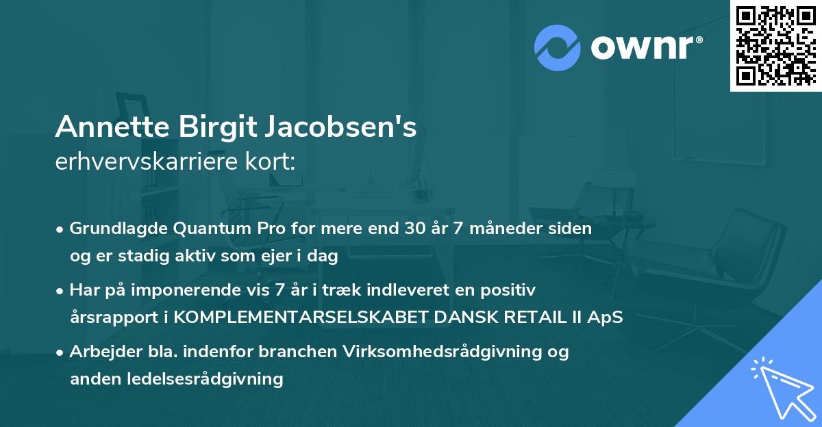 Annette Birgit Jacobsen's erhvervskarriere kort