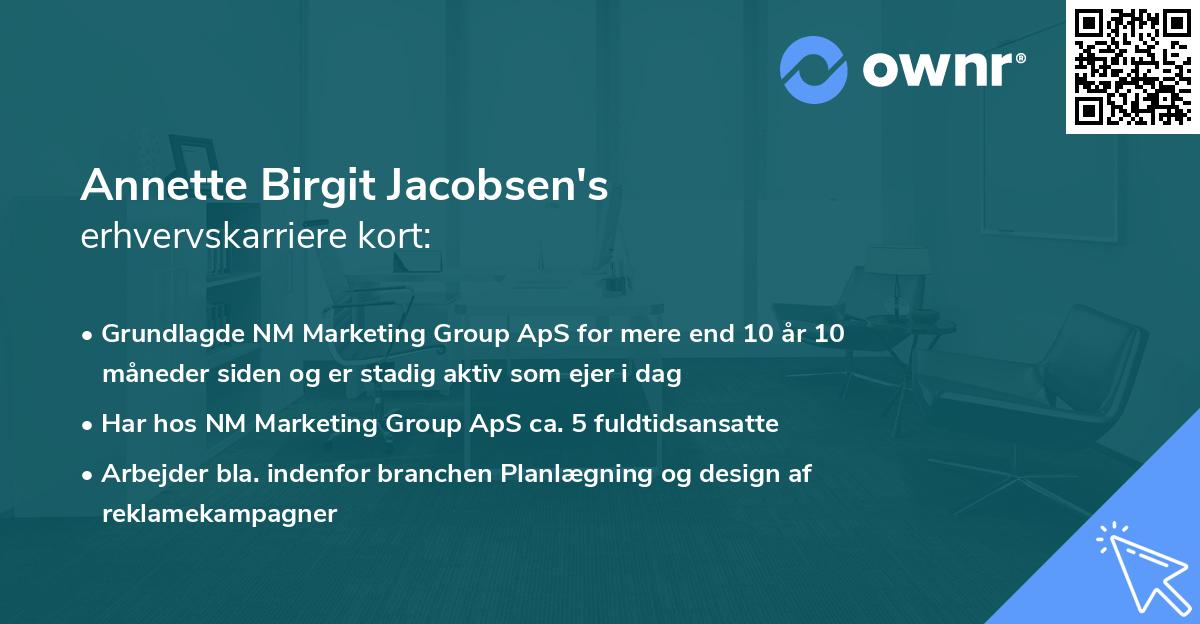 Annette Birgit Jacobsen's erhvervskarriere kort
