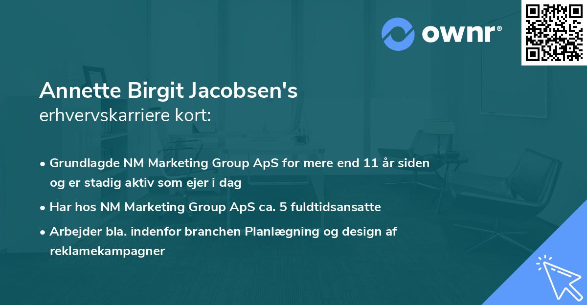Annette Birgit Jacobsen's erhvervskarriere kort