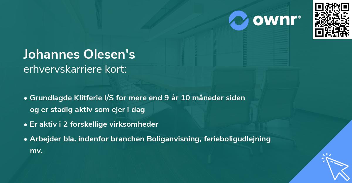 Johannes Olesen's erhvervskarriere kort