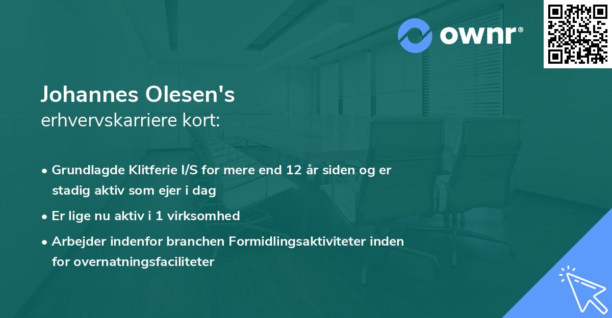 Johannes Olesen's erhvervskarriere kort